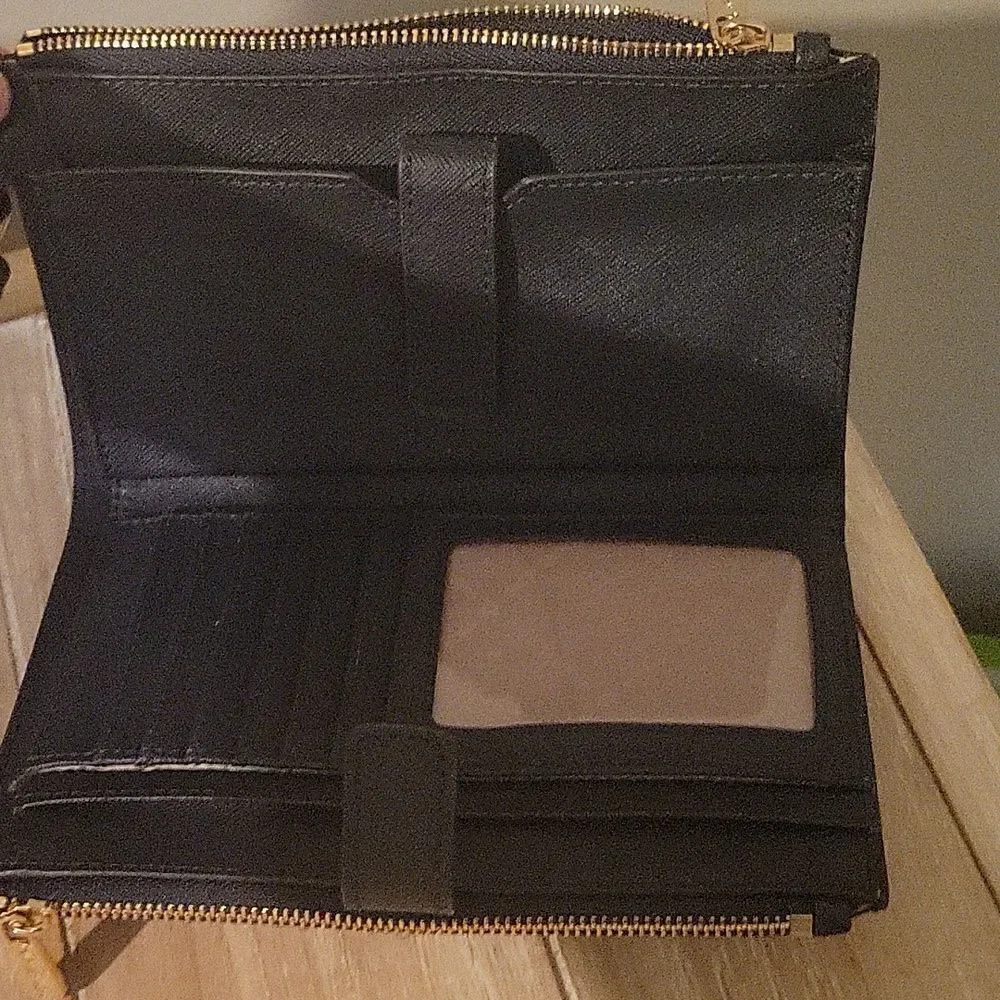 Michael Kors Jet Set Travel Double Zip Wristlet Navy Blue Floral Wallet